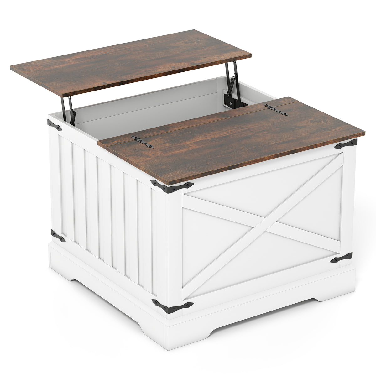 Farmhouse Lift Top Coffee Table 80CM Square Center Table with Hidden Storage Compartment-Rustic Brown