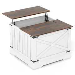 Farmhouse Lift Top Coffee Table 80CM Square Center Table with Hidden Storage Compartment-Rustic Brown