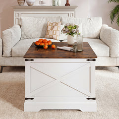 Farmhouse Lift Top Coffee Table 80CM Square Center Table with Hidden Storage Compartment-Rustic Brown