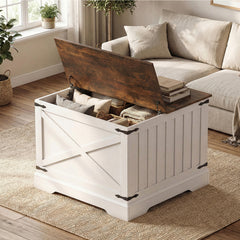 Farmhouse Lift Top Coffee Table 80CM Square Center Table with Hidden Storage Compartment-Rustic Brown