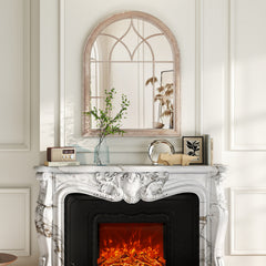 Farmhouse Window Pane Mirror Large Arched Wall Mounted Mirror with Metal Frame 88.5 x 69 cm-Grey