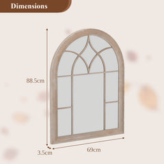 Farmhouse Window Pane Mirror Large Arched Wall Mounted Mirror with Metal Frame 88.5 x 69 cm-Grey
