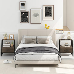 Farmhouse 3-Tier Nightstand with Drawer and Open Shelf for Living Room Bedroom-Grey
