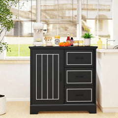 Farmhouse Sideboard Buffet Cabinet with Sliding Doors and 3 Drawers-Black
