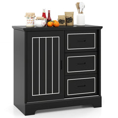 Farmhouse Sideboard Buffet Cabinet with Sliding Doors and 3 Drawers-Black