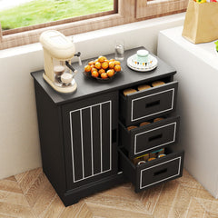 Farmhouse Sideboard Buffet Cabinet with Sliding Doors and 3 Drawers-Black
