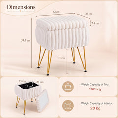 Faux Fur Ottoman with Metal Legs and 2-in-1 Design for Living Room Bedroom-Beige