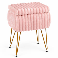 Faux Fur Ottoman with Metal Legs and 2-in-1 Design for Living Room Bedroom-Pink