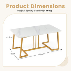 Faux Marble Rectangular Center Table with Heavy-Duty Metal frame-White