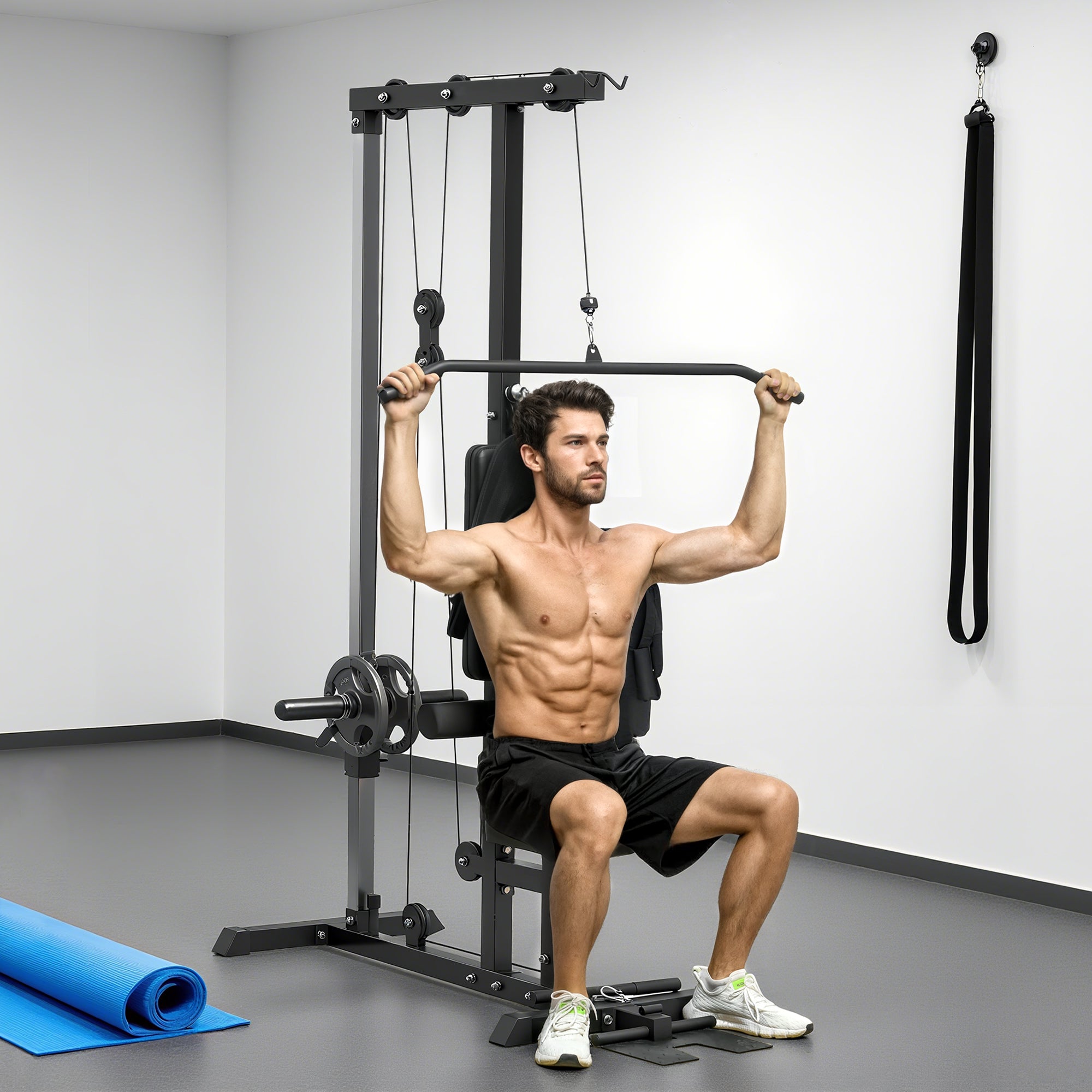 SPORTNOW Pull Up Station, Power Cage with Adjustable Seat, for Home Gym - Black