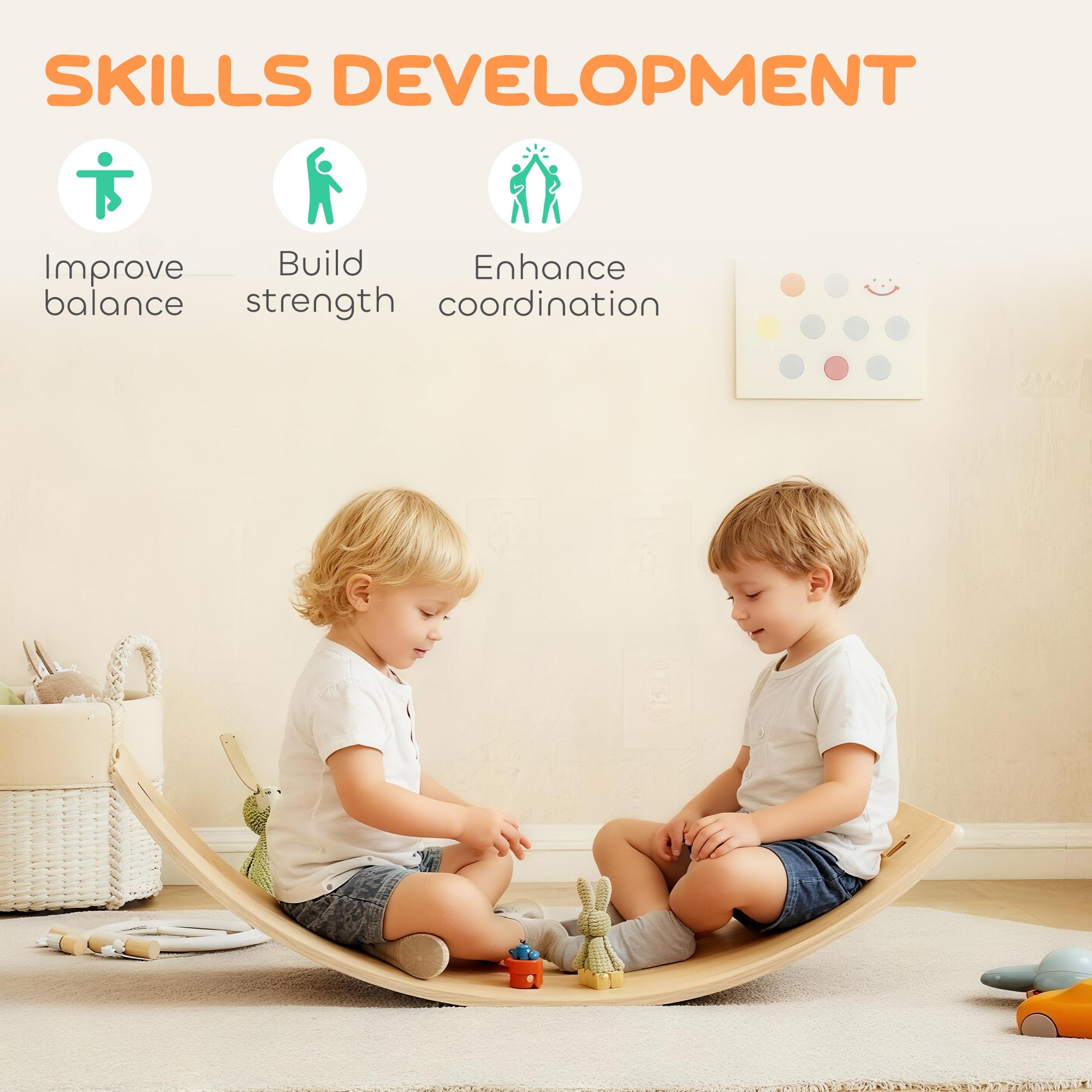 AIYAPLAY Kids Wooden Balance Board with Rope, Wooden Wobble Board with Felt for Sensory Play, for Toddler 3-6 Years Old