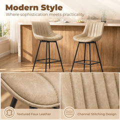 HOMCOM Set of 2 PU Leather Swivel Bar Stools - Light Brown