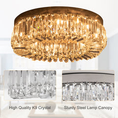 HOMCOM Crystal Ceiling Lights Set of 2, Modern Flush Chandeliers with Stainless Steel Base, Pendant Lights for Living Room Bedroom Dining Room, Silver Tone