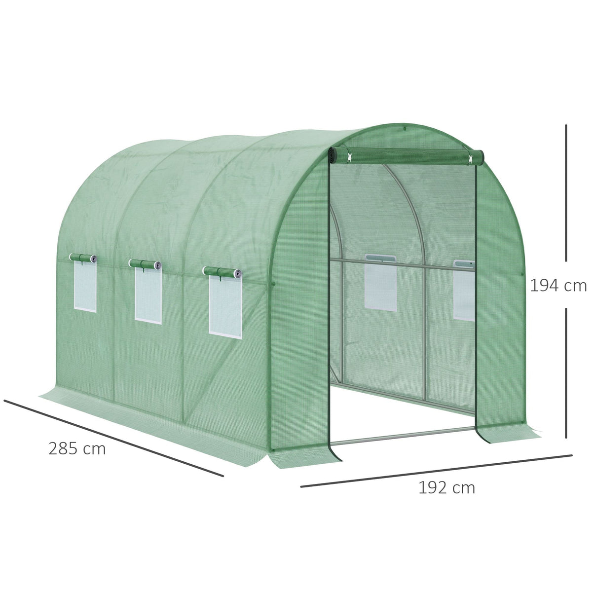 Outsunny Walk-in Polytunnel Greenhouse, Outdoor Garden Tunnel Greenhouse Tent with Zipped Roll-Up Door, Green