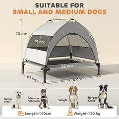 PawHut Portable Elevated Dog Bed with Removable Canopy, Cooling Raised Pet Cot for Small Medium Dogs, 76 x 61 x 70 cm