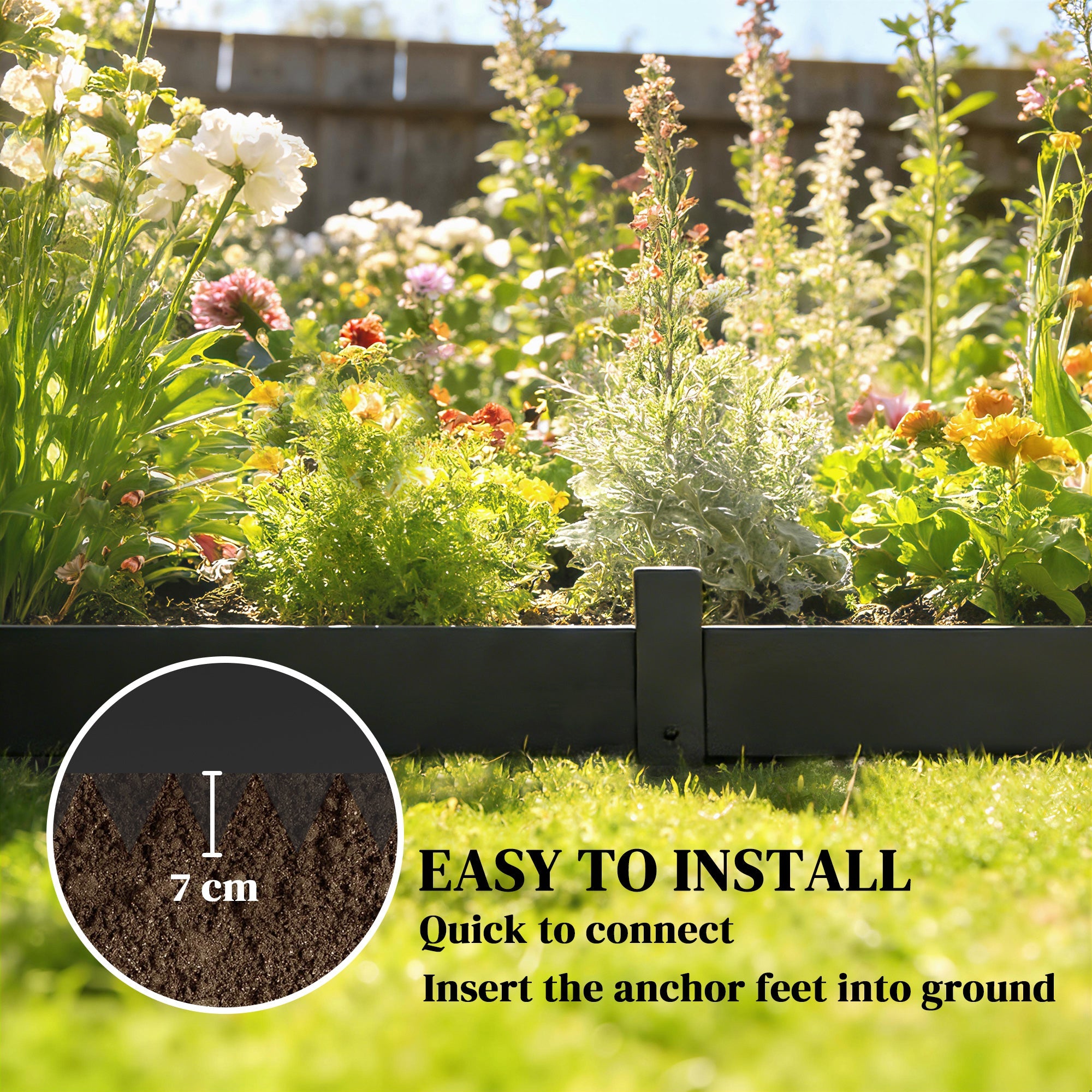 Outsunny 5pcs Garden Fence, Metal Picket Fence Panels, 115x15cm, Black