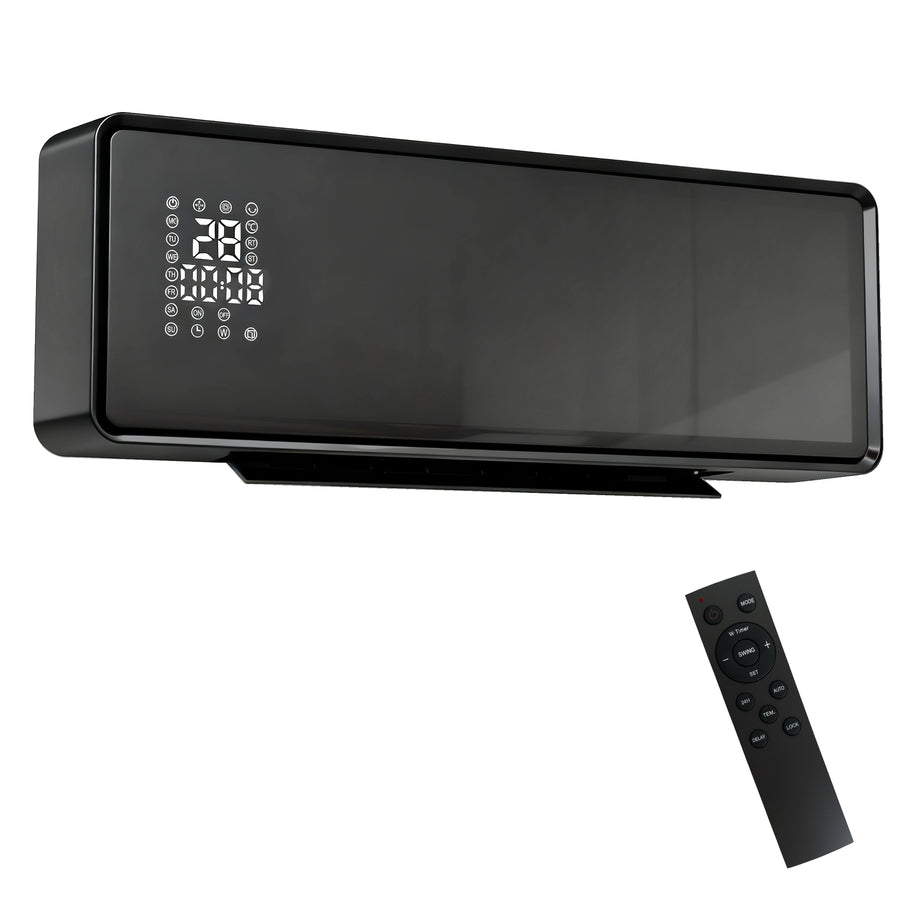 HOMCOM 2000W Ceramic Electric Heater with Fan, Adjustable Thermostat, Wall Mounted - Black