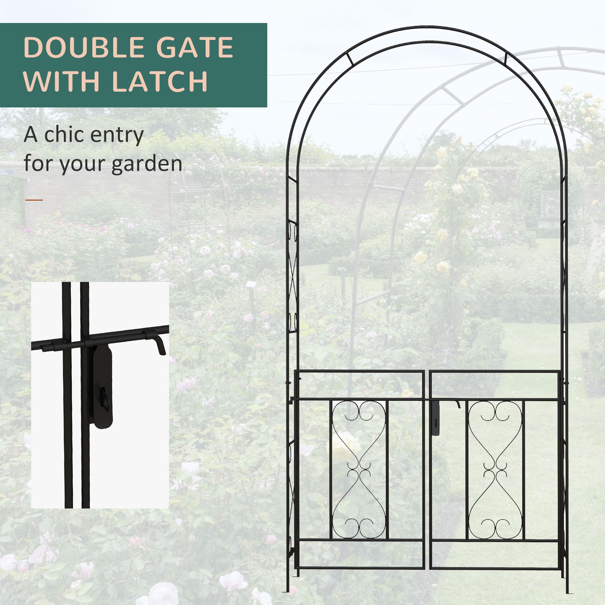 Outsunny Decorative Garden Arch, with Gate - Black