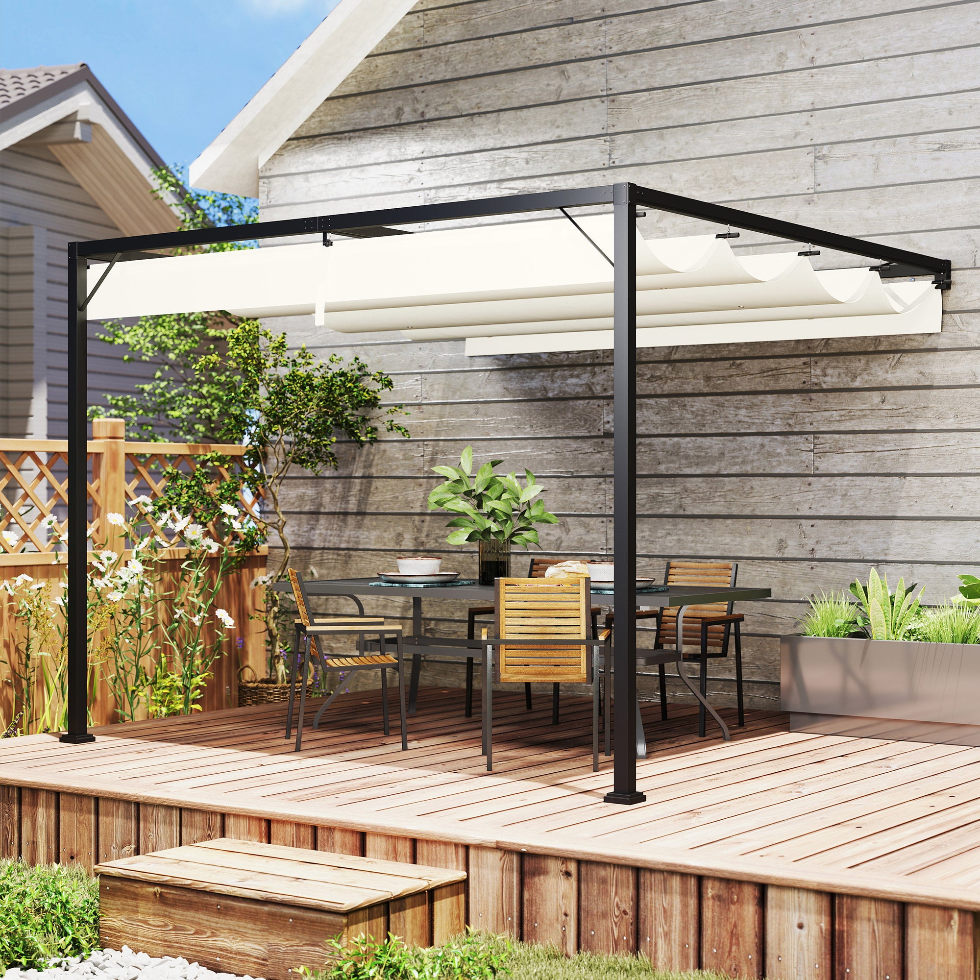 Outsunny 3 x 3 m Pergola, with Sliding Canopy - Cream White