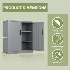 File Cabinet with 2 Lockable Doors and 2 Adjustable Shelve-Grey
