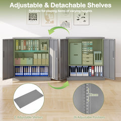 File Cabinet with 2 Lockable Doors and 2 Adjustable Shelve-Grey