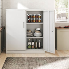 File Cabinet with 2 Lockable Doors and 2 Adjustable Shelves-White