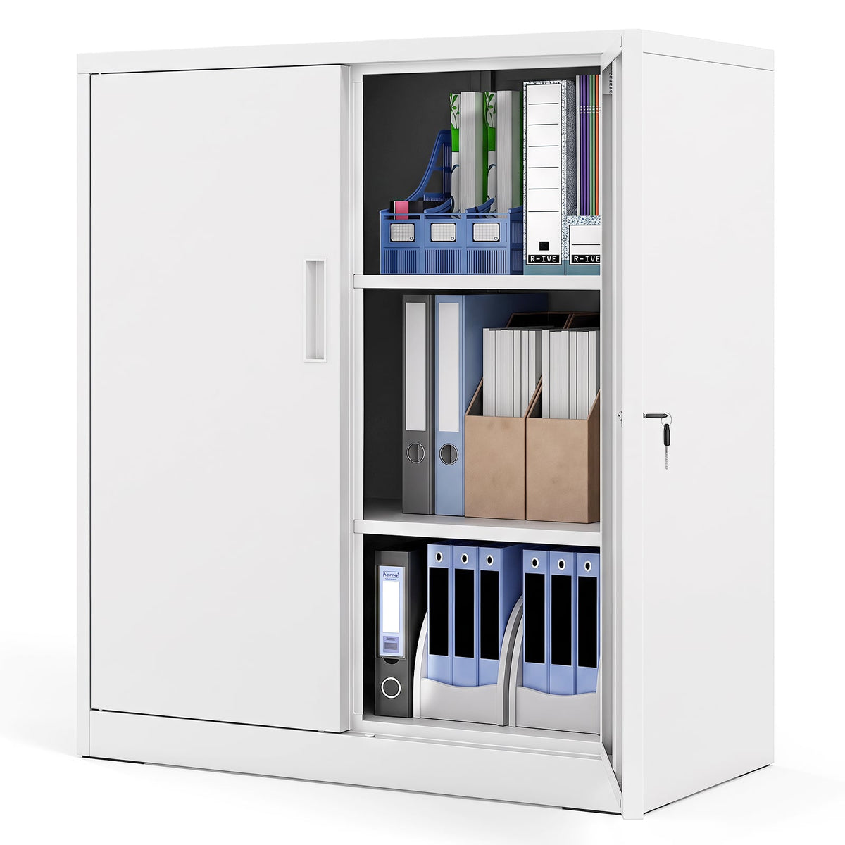 File Cabinet with 2 Lockable Doors and 2 Adjustable Shelves-White