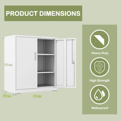File Cabinet with 2 Lockable Doors and 2 Adjustable Shelves-White