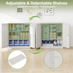 File Cabinet with 2 Lockable Doors and 2 Adjustable Shelves-White