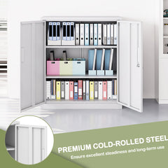 File Cabinet with 2 Lockable Doors and 2 Adjustable Shelves-White