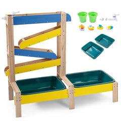 Fir Wood Montessori Sensory Play Activity Table with 2 Water Basin and Submarine Toys for Boys and Girls 3+-Multicolor