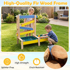 Fir Wood Montessori Sensory Play Activity Table with 2 Water Basin and Submarine Toys for Boys and Girls 3+-Multicolor