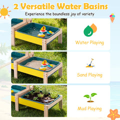 Fir Wood Montessori Sensory Play Activity Table with 2 Water Basin and Submarine Toys for Boys and Girls 3+-Multicolor