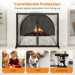 Fireplace Set with Outdoor Fireplace Grate and Double Door Fireplace Screen Flat Fire Guard