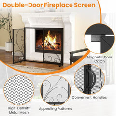 Fireplace Set with Outdoor Fireplace Grate and Double Door Fireplace Screen Flat Fire Guard