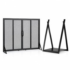 Firewood Log Rack with Solid Bottom Panel and Fireplace Screen