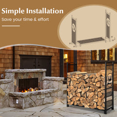 Firewood Rack Stand with Mesh Sides and Deer Tree Patterns