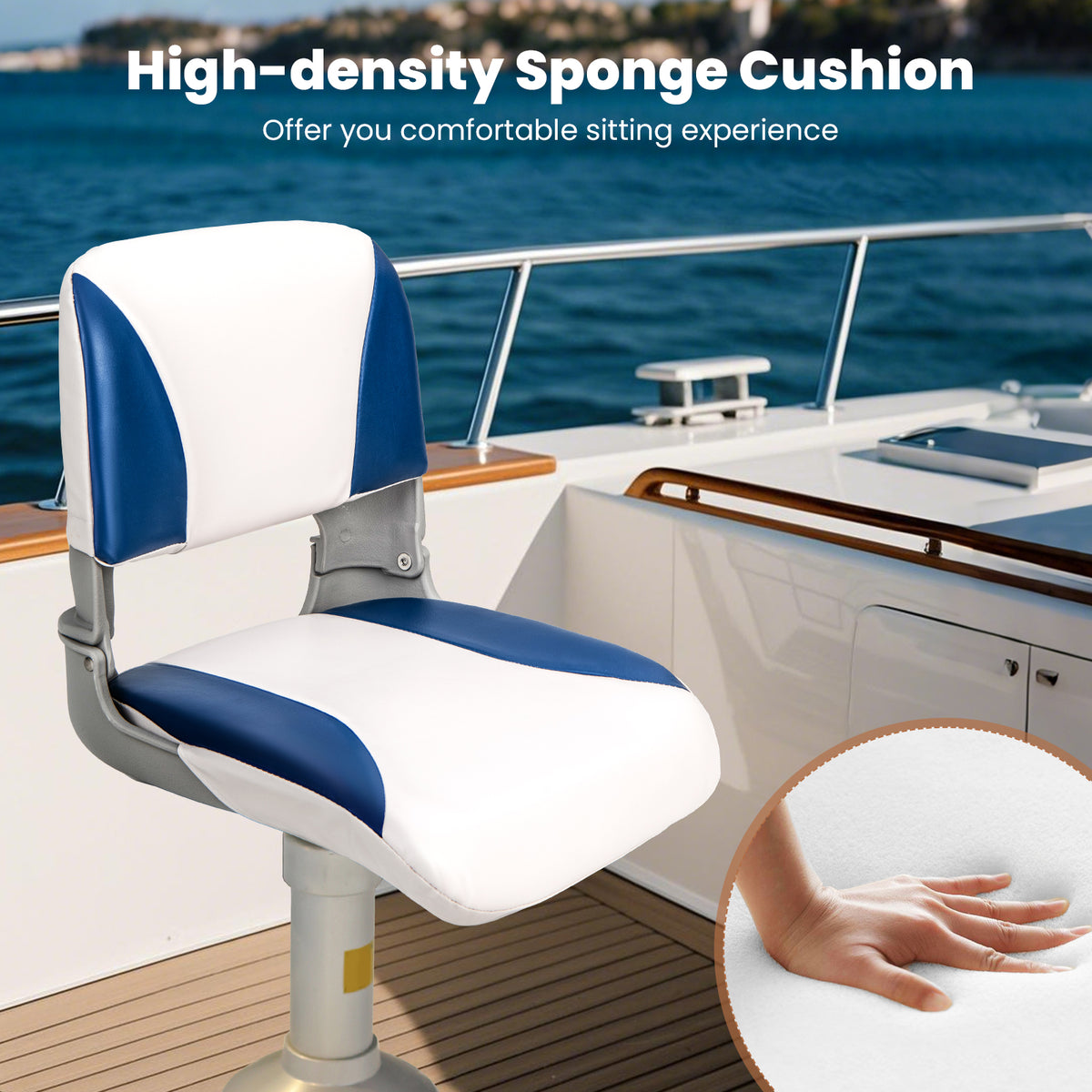 Fishing Boat Seat with High-density Sponge Cushion-Blue & White