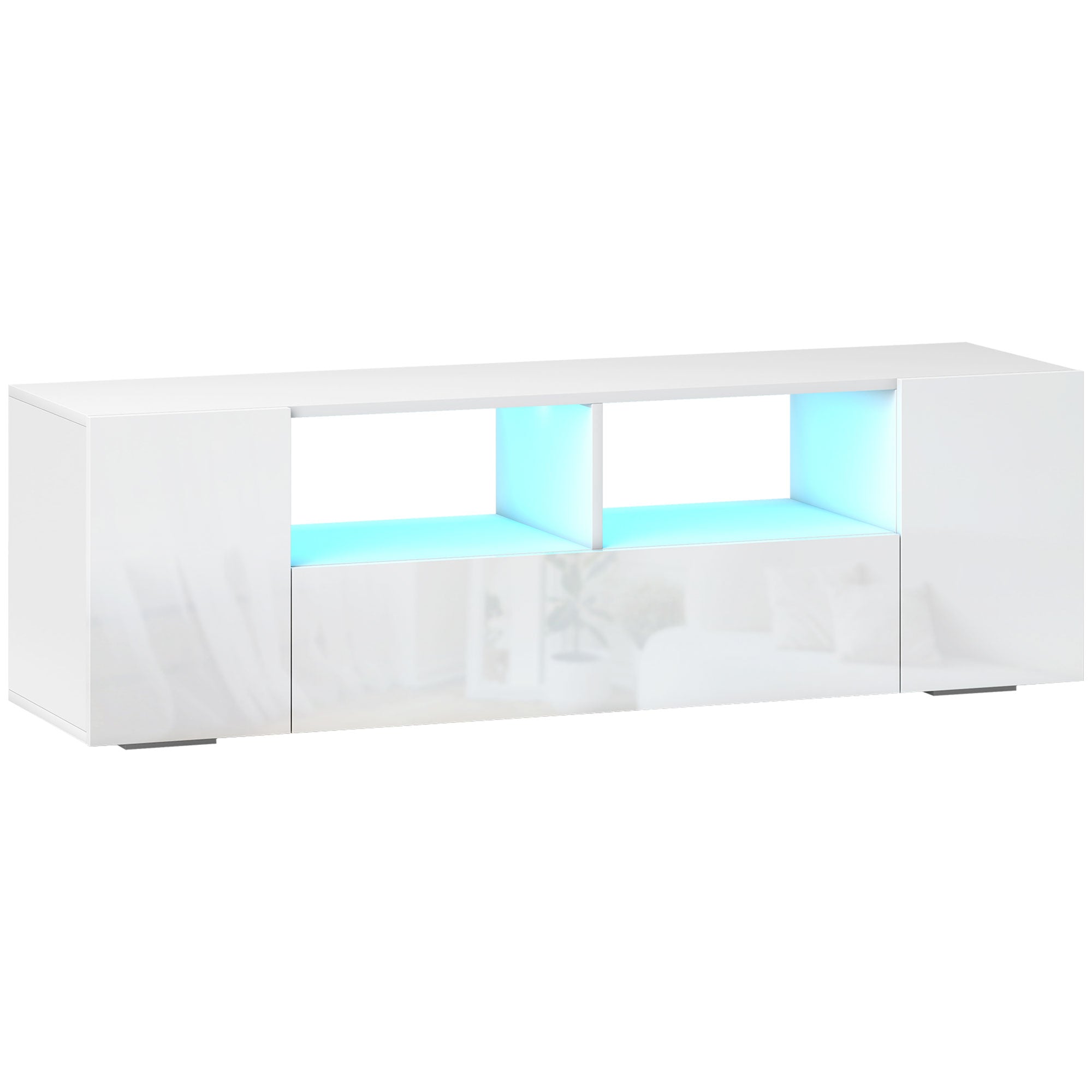 HOMCOM 16 LED Light TV Stand, with Storage - High Gloss White