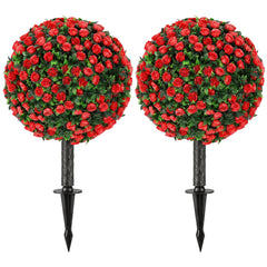 HOMCOM Artificial Rose Topiary UV Resistant, 2-Pack Fake Plants, 55 cm, Red