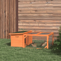 PawHut Rabbit Hutch Outdoor Guinea Pig Hutch with Run Small Animal Off-ground Duck House Hideaway Backyard with Openable Roof 125.5 x 100 x 49cm Orange