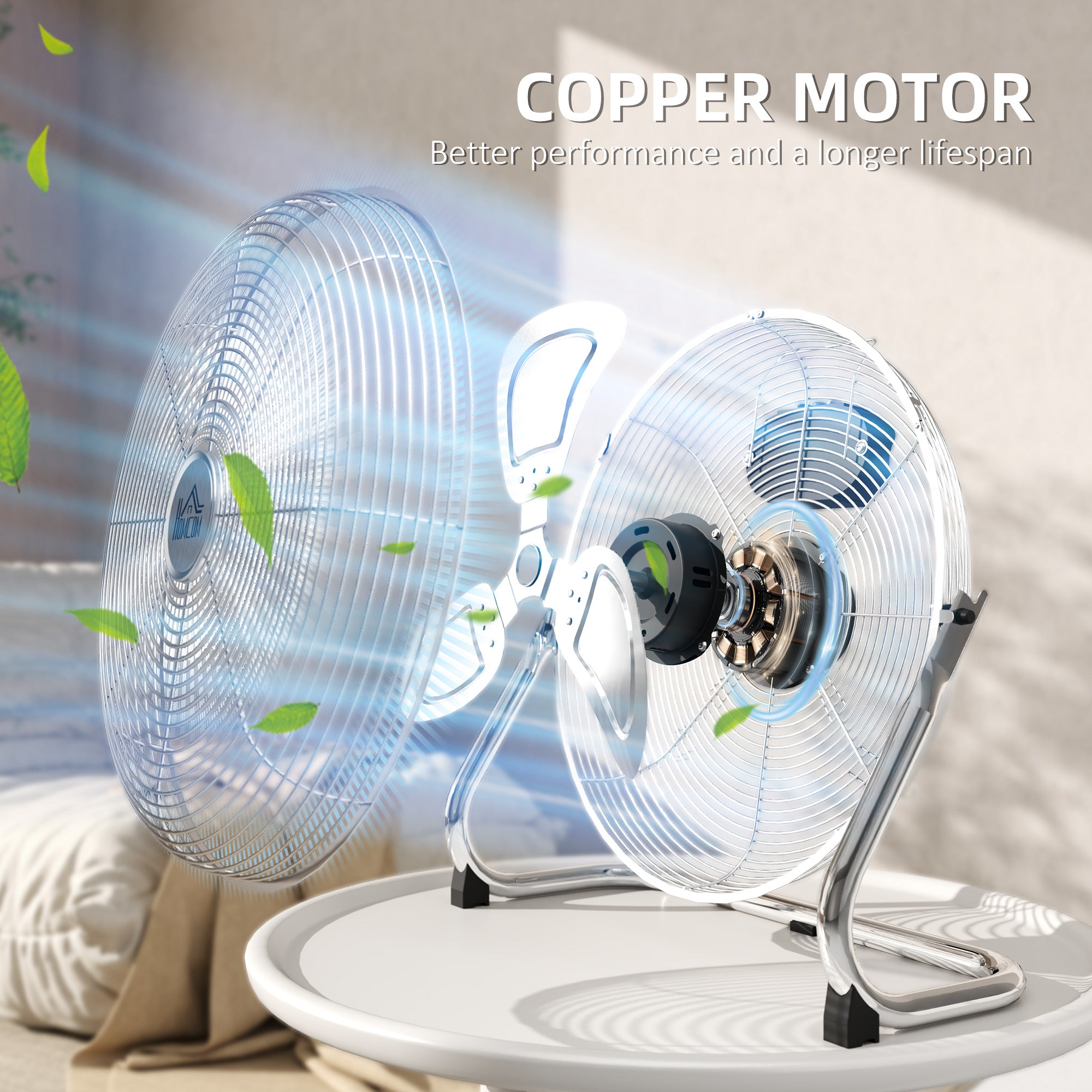 HOMCOM Metal Floor Fan with 3 Speeds & 120√Ç¬∞ Adjustable Tilt - Silver Tone