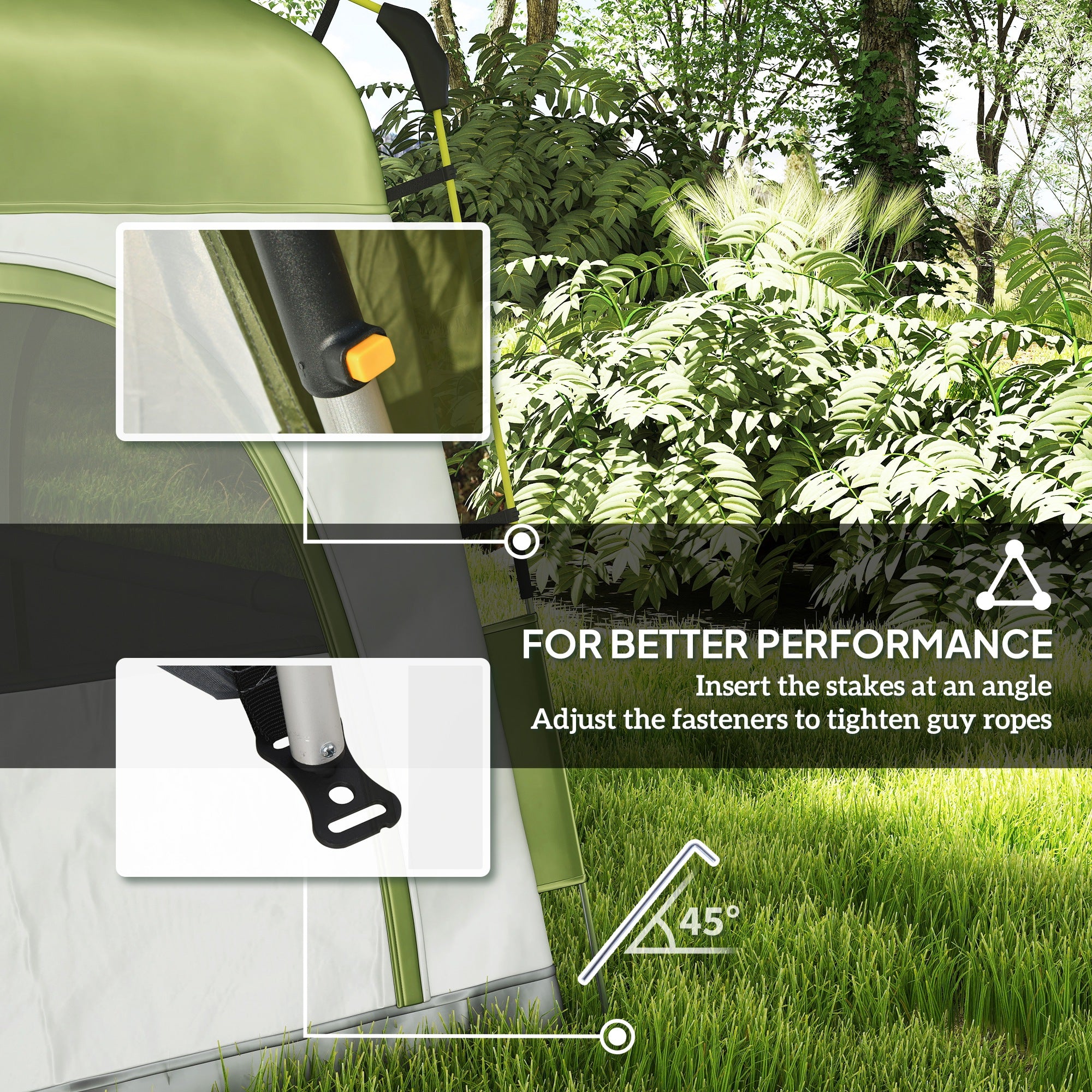 Outsunny Instant Pop Up Camping Tent, 4 Man Dome Tent with 4 Doors, Sewn-in Groundsheet, Carry Bag and Top Hook for Fishing Hiking Festival, Green