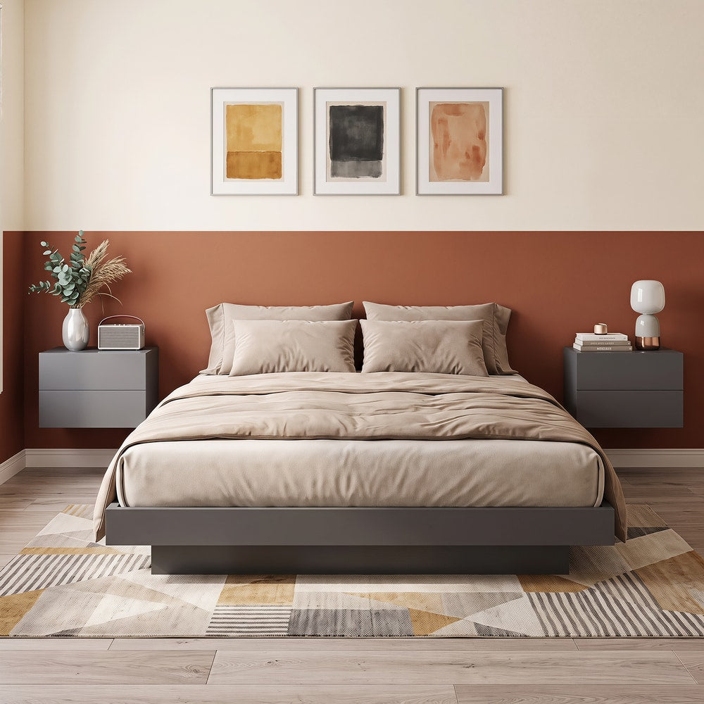 Floating Nightstand Set of 2 in Grey