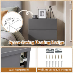 Floating Nightstand with Storage Drawers Wall Mounted for Living Room Bedroom-Gtey