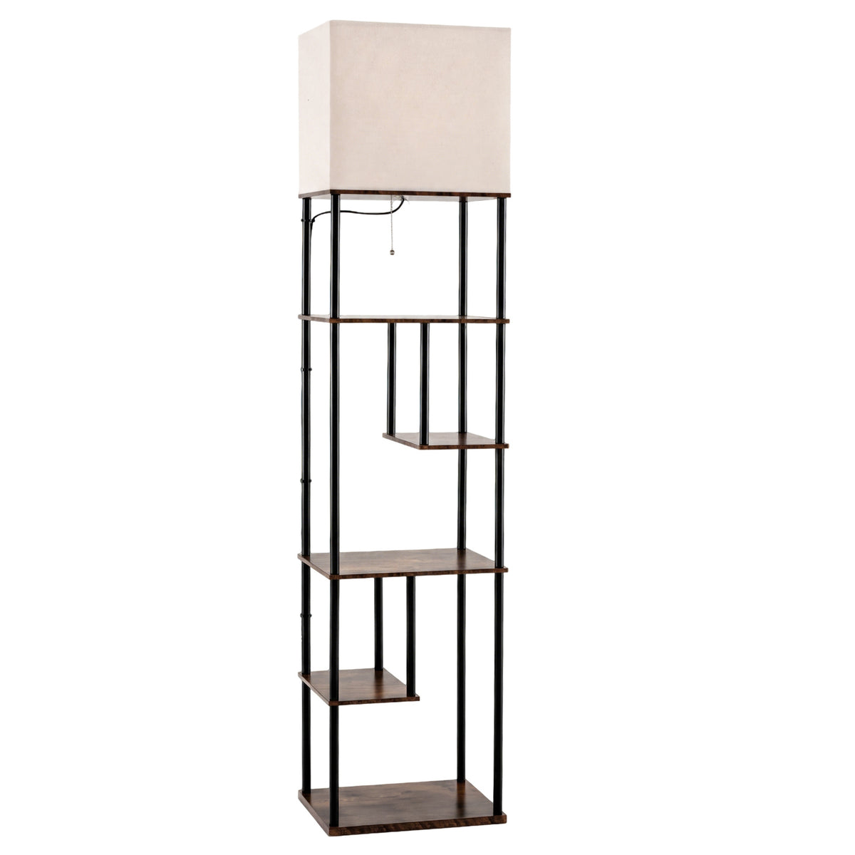 Floor Lamp with Shelves 5-Tier Industrial Shelf Lamp with Linen Fabric Shade