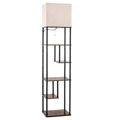 Floor Lamp with Shelves 5-Tier Industrial Shelf Lamp with Linen Fabric Shade