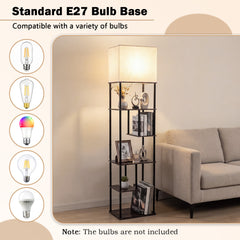 Floor Lamp with Shelves 5-Tier Industrial Shelf Lamp with Linen Fabric Shade