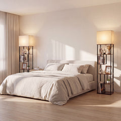 Floor Lamp with Shelves 5-Tier Industrial Shelf Lamp with Linen Fabric Shade