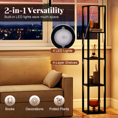 Floor Lamp with Shelves and 3-Way Dimmable LED Lights